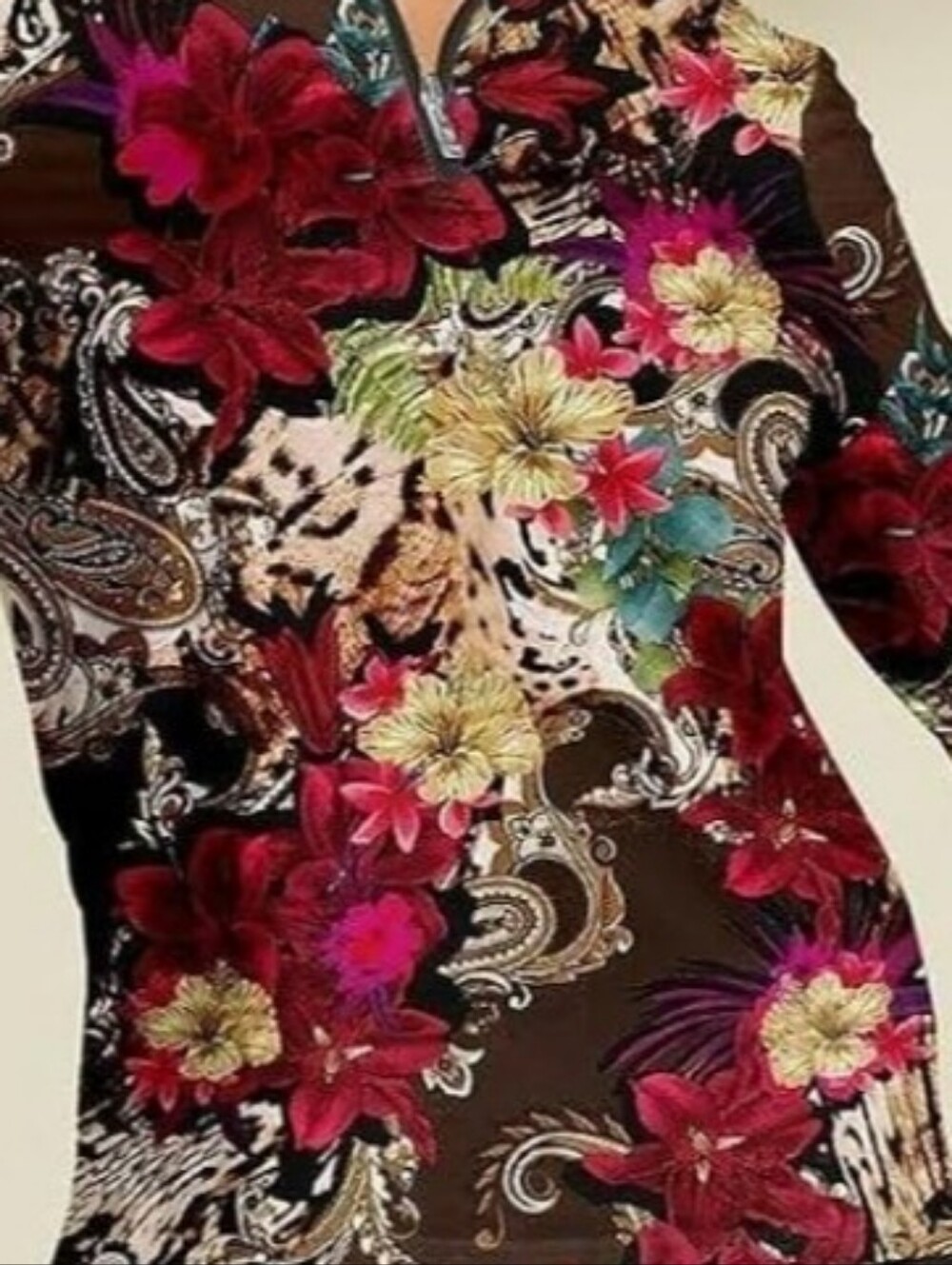 Floral Long-Sleeve Golf Jersey - Burgundy Multi - Picture 2 of 9